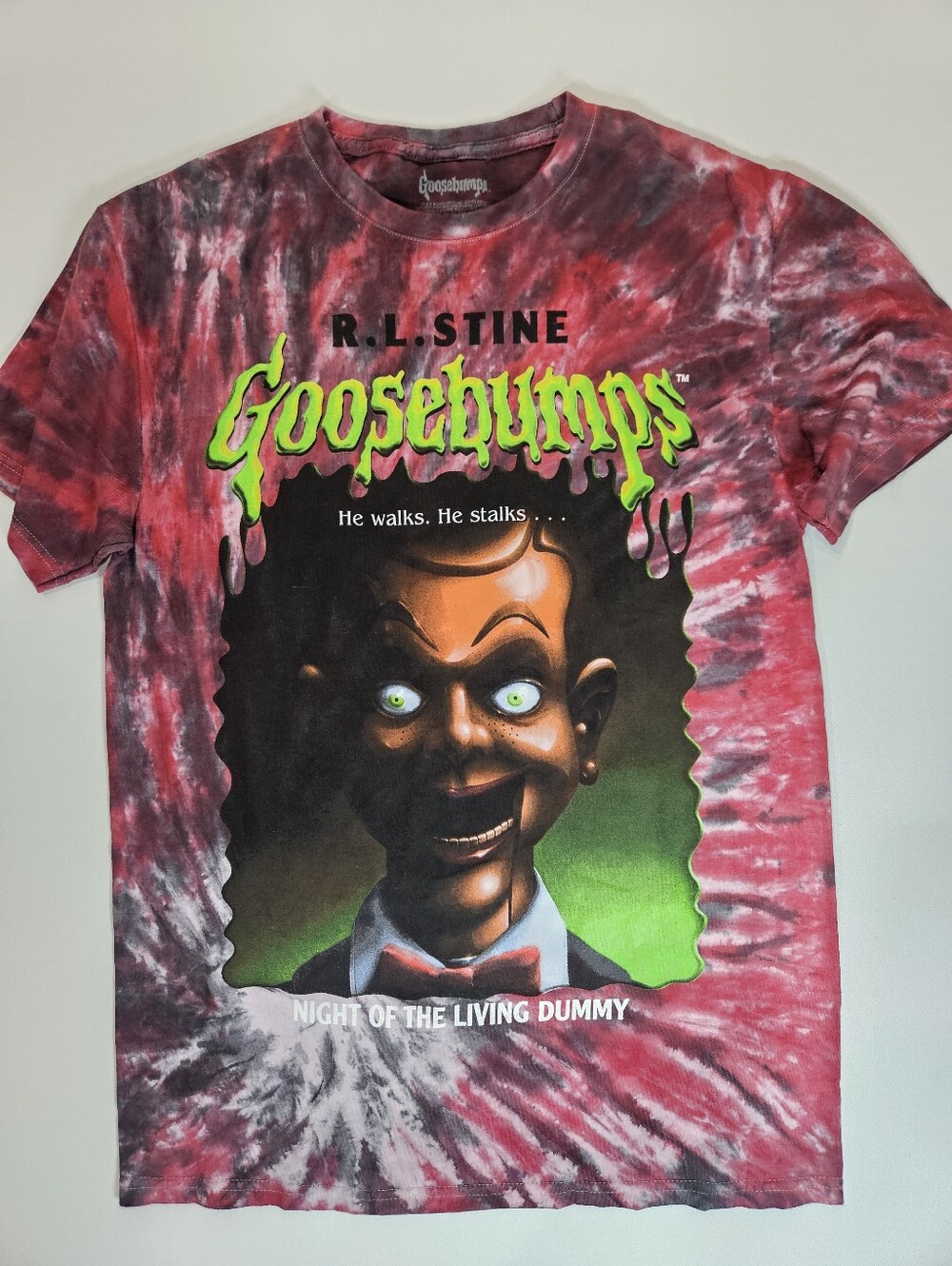 Goosebumps Slappy The Dummy T-shirt Mens Medium Pink White Tie-Dye 90s Retro Tee